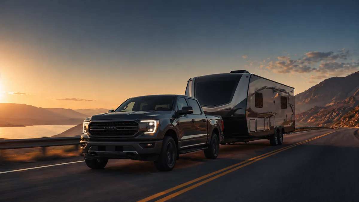 Pickup truck towing a trailer